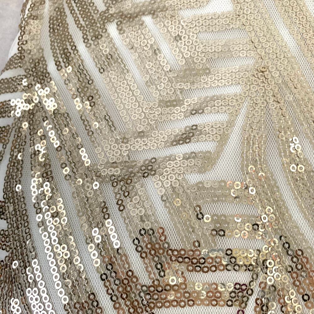 3/$15 NEW Speechless Gold Geometric Sequin Chiffon Sleeveless Mini Dress Ivory - Picture 3 of 9
